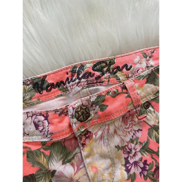 Vanilla Star Peach Floral Cropped Jeans Skinny Leg Size 11 - Picture 3 of 11